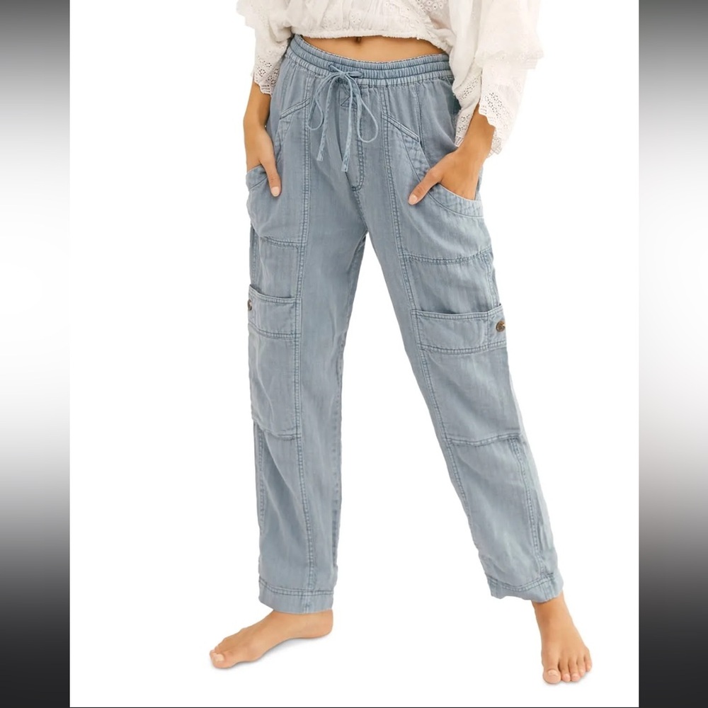 Free People Feelin' Good Utility Pull-On Pants in Sea Spray Blue Small NWT